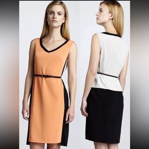 Elie Tahari Natalie Orange Spice Black Cream Colorblock Shift Dress $398 Size 4